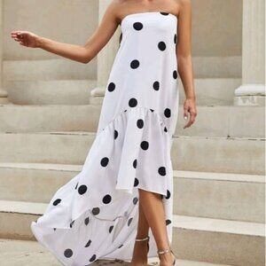 PREMIUM BRAND POLKA DOT, RUFFLE, ASYMMETRICAL. SMOCK BOHO MAX…